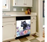 Mexpekil Dishwasher Magnetic Cover, Cheetah in Flowers Ink Magnetic Dishwasher Sticker Cover, 66 X 53 Magnetic Cover for Kitchen Dishwasher Art
