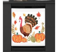 Mexpekil Dishwasher Magnetic Cover, Colored Turkeys Pumpkins Maple Leaves Fallen Leaves Thanksgiving Autumn Magnetic Dishwasher Sticker Cover Magnetic Cover for Dishwasher Kitchen Art Decor