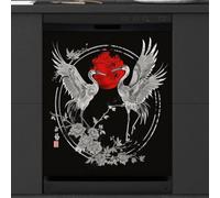 Mexpekil Dishwasher Magnetic Cover, Cranes in the Waning Sun Chinese Style Watercolor Magnetic Dishwasher Sticker Cover Magnetic Cover for Dishwasher Kitchen Art Decor
