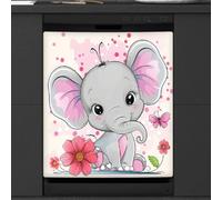 Mexpekil Dishwasher Magnetic Cover, Cute Elephant Flower Cartoon Magnetic Dishwasher Sticker Cover, 66 X 53 Magnetic Cover for Kitchen Dishwasher Art