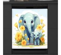 Mexpekil Dishwasher Magnetic Cover, Cute Elephant Mother and Child Flower Magnetic Dishwasher Sticker Cover, 66 X 53 Magnetic Cover for Kitchen Dishwasher Art
