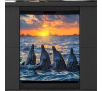 Mexpekil Dishwasher Magnetic Cover, Dolphin Partner in the Sea Sunset Magnetic Dishwasher Sticker Cover Magnetic Cover for Dishwasher Kitchen Art Decor