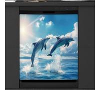 Mexpekil Dishwasher Magnetic Cover, Dolphins Soaring above Sea Level Animal Magnetic Dishwasher Sticker Cover Magnetic Cover for Dishwasher Kitchen Art Decor