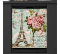 Mexpekil Dishwasher Magnetic Cover, Eiffel Tower Roses Retro Magnetic Dishwasher Sticker Cover Magnetic Cover for Dishwasher Kitchen Art Decor