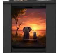 Mexpekil Dishwasher Magnetic Cover, Elephant Mother and Child at Sunset Magnetic Dishwasher Sticker Cover Magnetic Cover for Dishwasher Kitchen Art Decor