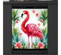 Mexpekil Dishwasher Magnetic Cover, Flamingo Lovers Flowers Bright Colors Realistic Birds Magnetic Dishwasher Sticker Cover Magnetic Cover for Dishwasher Kitchen Art Decor