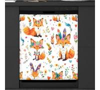 Mexpekil Dishwasher Magnetic Cover, Fox with Garland on Head Tribal Bohemian Cartoon Magnetic Dishwasher Sticker Cover Magnetic Cover for Dishwasher Kitchen Art Decor