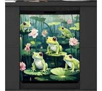Mexpekil Dishwasher Magnetic Cover, Frog Lotus Leaf Lotus Flower Magnetic Dishwasher Sticker Cover, 66 X 53 Magnetic Cover for Kitchen Dishwasher Art