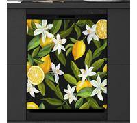 Mexpekil Dishwasher Magnetic Cover, Lemon Black Background Magnetic Dishwasher Sticker Cover, 66 X 53 Magnetic Cover for Kitchen Dishwasher Art