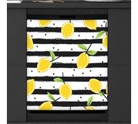 Mexpekil Dishwasher Magnetic Cover, Lemon Black Stripes Magnetic Dishwasher Sticker Cover Magnetic Cover for Dishwasher Kitchen Art Decor