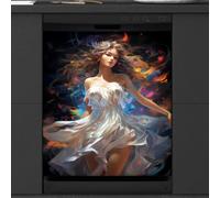 Mexpekil Dishwasher Magnetic Cover, Long-Haired Beauty in a Nightgown Fantasy Watercolor Magnetic Dishwasher Sticker Cover, 66 X 53 Magnetic Cover for Kitchen Dishwasher Art
