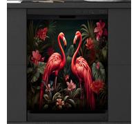 Mexpekil Dishwasher Magnetic Cover, Pink Flamingo Lovers Rain Birds Animals Magnetic Dishwasher Sticker Cover, 66 X 53 Magnetic Cover for Kitchen Dishwasher Art