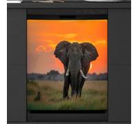 Mexpekil Dishwasher Magnetic Cover, Safari Elephants on the African Savannah Magnetic Dishwasher Sticker Cover Magnetic Cover for Dishwasher Kitchen Art Decor