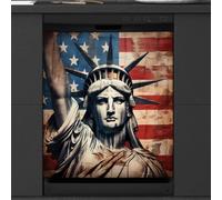 Mexpekil Dishwasher Magnetic Cover, Statue of Liberty American Flag Patriotism Magnetic Dishwasher Sticker Cover, 66 X 53 Magnetic Cover for Kitchen Dishwasher Art