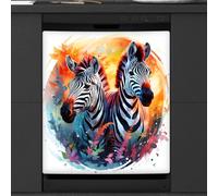 Mexpekil Dishwasher Magnetic Cover, Three zebras under the grassland watercolor Magnetic Dishwasher Sticker Cover, 66 X 53 Magnetic Cover for Kitchen Dishwasher Art