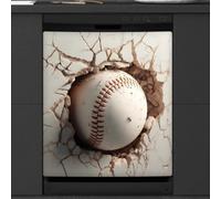 Mexpekil Dishwasher Magnetic Cover, White Baseball Smashing the Wall Magnetic Dishwasher Sticker Cover Magnetic Cover for Dishwasher Kitchen Art Decor