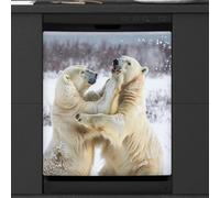 Mexpekil Dishwasher Magnetic Cover, White Bear Fighting in the Snow Magnetic Dishwasher Sticker Cover, 66 X 53 Magnetic Cover for Kitchen Dishwasher Art
