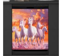 Mexpekil Dishwasher Magnetic Cover, White Horse Treading Waves Realistic Magnetic Dishwasher Sticker Cover Magnetic Cover for Dishwasher Kitchen Art Decor