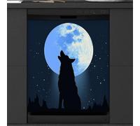 Mexpekil Dishwasher Magnetic Cover, Wolf Howling at the Moonlight Animal Theme Magnetic Dishwasher Sticker Cover, 66 X 53 Magnetic Cover for Kitchen Dishwasher Art