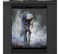 Mexpekil Dishwasher Magnetic Cover, Wolf Walking from Far Away Realistic Magnetic Dishwasher Sticker Cover Magnetic Cover for Dishwasher Kitchen Art Decor
