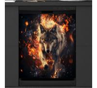 Mexpekil Dishwasher Magnetic Cover, Wolves Coming from the Firelight Animal Theme Magnetic Dishwasher Sticker Cover, 66 X 53 Magnetic Cover for Kitchen Dishwasher Art