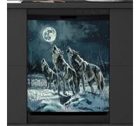 Mexpekil Dishwasher Magnetic Cover, Wolves Howling in the Snow Animal Theme Magnetic Dishwasher Sticker Cover Magnetic Cover for Dishwasher Kitchen Art Decor