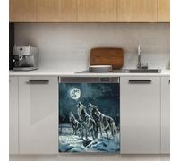 Mexpekil Dishwasher Magnetic Cover, Wolves Howling in the Snow Animal Theme Magnetic Dishwasher Sticker Cover, 66 X 53 Magnetic Cover for Kitchen Dishwasher Art