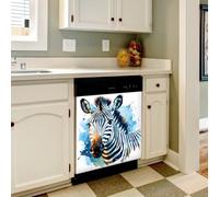 Mexpekil Dishwasher Magnetic Cover, Zebra Ink Painting Magnetic Dishwasher Sticker Cover, 66 X 53 Magnetic Cover for Kitchen Dishwasher Art