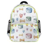 Mexpekil Dog Bowls Bones Hearts Pattern Toddler Backpack for Girls Boys School Bag, Lightweight Waterproof Kids Travel Rucksack for Preschool with Chest Strap Water Bottle Holders