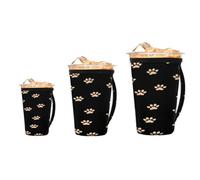 Mexpekil Dog Footprint 3 Pack Reusable Iced Coffee Sleeve with Handle, Universal Fit for 16-32 oz Cups Tumbler & Glass, Insulated Neoprene Cup Holder for Cold Beverages and Hot Drinks