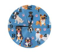 Mexpekil Dogs Various Breeds Silent Wall Clock Non Ticking 25cm Round Wall Clocks Battery Operated Modern Decorative Clock for Living Room Kitchen Bedroom Office