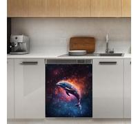 Mexpekil Dolphin Galaxy Dishwasher Magnet Cover 21x26Inch Decorative Dish Washer Sticker for Front Door Waterproof Kitchen Appliance Panel Magnetic Decal