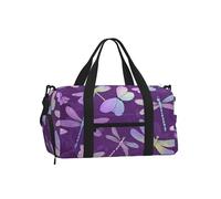 Mexpekil Dragonflies Butterflies Purple Neon Gym Bag with Shoe Compartment Waterproof Duffel Bag Large Overnight Weekend Bags Travel Holdall for Women Men Teens