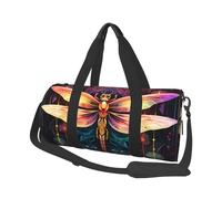 Mexpekil Dragonfly Neon Art Foldable Gym Bag Carry On Travel Duffle Bags Waterproof Woman Men Hand Luggage Bag Large Weekend Overnight Bags for Sports Dance with Removable Strap