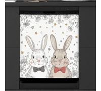 Mexpekil Drawing Of Two Bunnies Dishwasher Magnet Cover 23x26Inch Decorative Dish Washer Sticker for Front Door Waterproof Kitchen Appliance Panel Magnetic Decal
