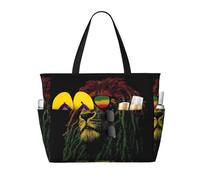 Mexpekil Dread Lion Large Beach Bags for Women Men Waterproof Sandproof Beach Tote Bag with Zip and Pockets Foldable Summer Holiday Handbags for Travel Pool Seaside