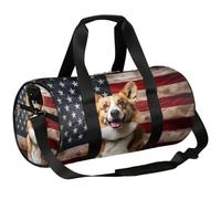 Mexpekil Duffel Bag with Shoe Compartment, Waterproof Corgi American Flag Patriotism Travel Backpack for Fitness Gym Weekend Trips