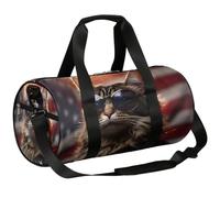 Mexpekil Duffel Bag with Shoe Compartment, Waterproof Handsome cat Flag Patriotism Travel Backpack for Fitness Gym Weekend Trips