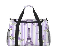 Mexpekil Duffle Bag Eiffel Tower Purple Lavender Stripes Travel Duffel Bag Mens Womens Sports Weekend Overnight Gym Holdall Carry on Bag