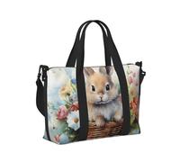 Mexpekil Easter Bunny Flower Basket Travel Duffel Bag Waterproof Sports Gym Bag Large Weekend Overnight Bags for Women Men Foldable Carry On Luggage Tote Bag for Flight