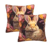 Mexpekil Easter Bunny Rabbit Floral Cushion Covers 50cm X 50cm 2 Pack Invisible Zipper Square Pillow Cases Decorative Pillow Covers Protectors for Sofa Bed Home Decor