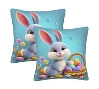 Mexpekil Easter Bunny with Basket Cushion Covers 45cm X 45cm 2 Pack Invisible Zipper Square Pillow Cases Decorative Pillow Covers Protectors for Sofa Bed Home Decor