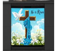 Mexpekil Easter He Is Risen Flower Dishwasher Magnet Cover 21x26 in, Decorative Waterproof Dishwasher Magnetic Cover Sticker for Kitchen Appliances