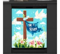 Mexpekil Easter He Is Risen Themed Dishwasher Magnet Cover 21x26 in, Decorative Waterproof Dishwasher Magnetic Cover Sticker for Kitchen Appliances