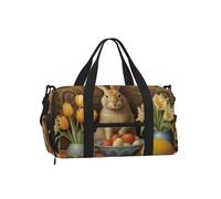 Mexpekil Easter Rabbit Floral Egg Gym Bag with Shoe Compartment Waterproof Duffel Bag Large Overnight Weekend Bags Travel Holdall for Women Men Teens