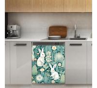 Mexpekil Easter Rabbits Green Plants Dishwasher Magnet Cover 21x26Inch Decorative Dish Washer Sticker for Front Door Waterproof Kitchen Appliance Panel Magnetic Decal
