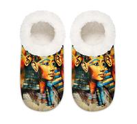 Mexpekil Egyptian Art Style Ancient Pharaohs Women's Slippers Size 9-10.5 Soft Fuzzy House Slipper Non Slip Home Shoes for Women Men Ladies