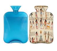 Mexpekil Egyptian Hieroglyphs Themed Hot Water Bottle with Cover, 2L PVC Hot Water Bag for Pain Relief, Feet, Back, Warmth