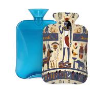 Mexpekil Egyptian Symbols Hieroglyphs Pattern Hot Water Bottle with Cover, 2L PVC Hot Water Bag for Pain Relief, Feet, Back, Warmth