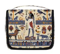 Mexpekil Egyptian Symbols Hieroglyphs Pattern Toiletry Bag for Women Men Ladies, Waterproof Hanging Travel Wash Bag with Hook, Cosmetic Makeup Bag Organiser